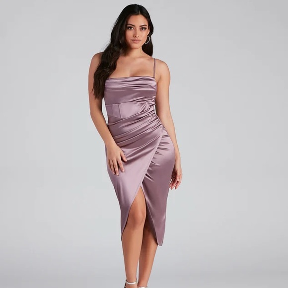 Windsor Satin Wrap Midi Dress - Picture 1 of 8